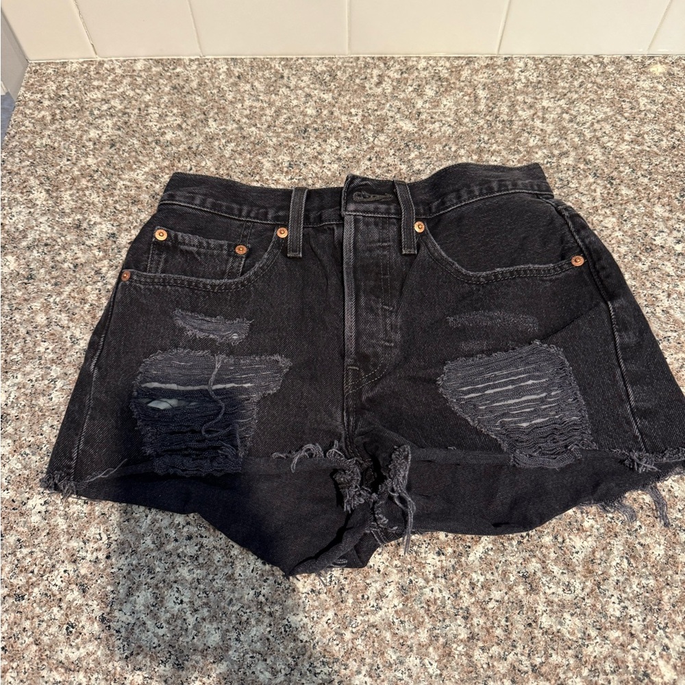Levi's 501 Black Distressed Jean Shorts